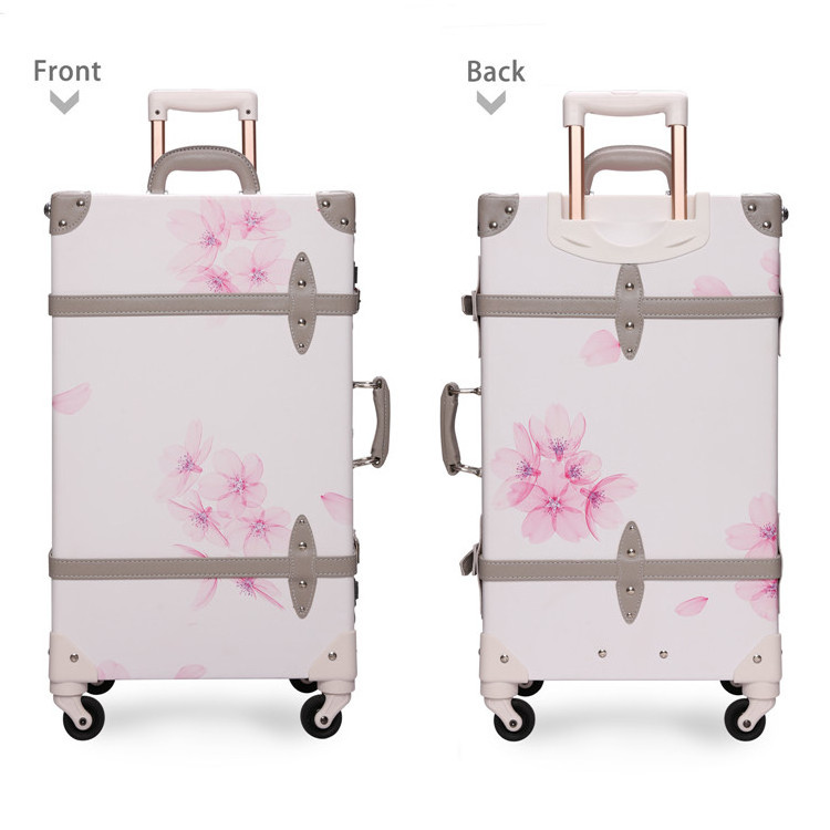 Japanese Popular Hot Sale Lady Pink Waterproof Pu Leather Trolley Luggage Sets With Little Handbag