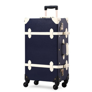 2PCS/SET Vintage PU Travel Luggage,12" 20" 22" 24" 26" Retro Trolley Suitcase Bags With Spinner Wheel With Combination Lock