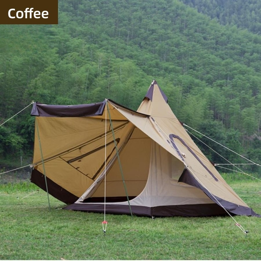 Waterproof Outdoor Foldable Tipi and Canopy Summer Double Layer Pyramid Tent for Camping Hiking Family Gathering