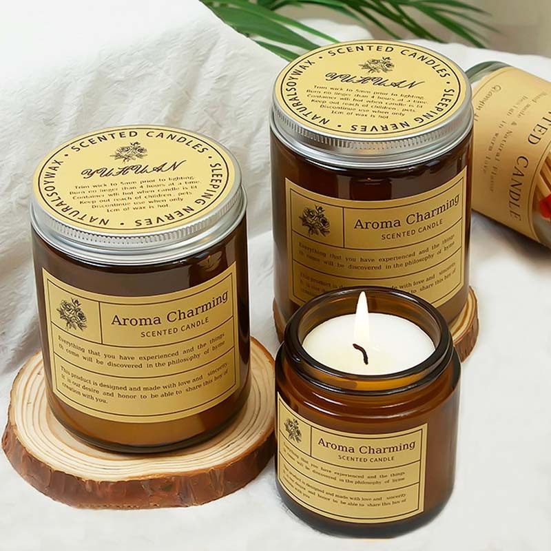 Private Label Aromatherapy Scented Candles Glass Gift Box Soy Wax Bedroom Fragrance Set Candles Brown