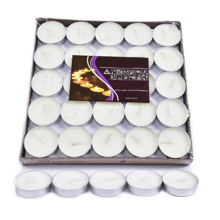 Factory Directly 50pcs 2 hours Sell Paraffin Wax Tea Light Candles Round Shape Small Candles Wedding Candles