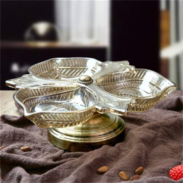 Luxury Metal Golden Table Display Candy Plate Bowl Home Deco Nuts and Candies Turkish Fruit Stand Glass Serving Tray