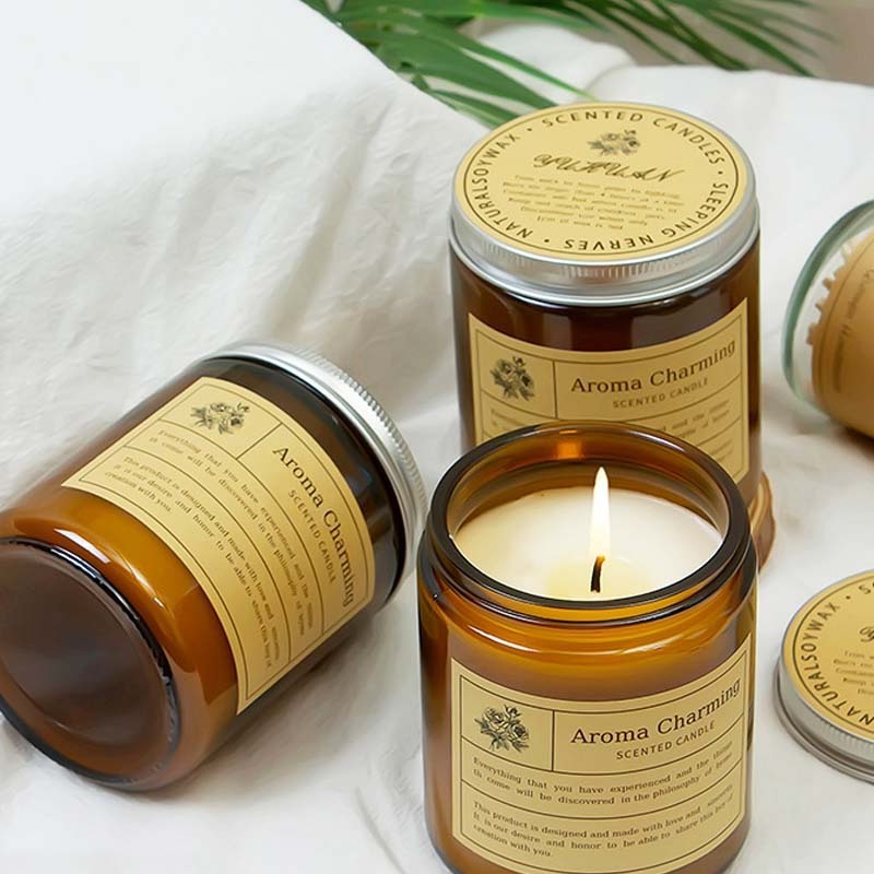 Private Label Aromatherapy Scented Candles Glass Gift Box Soy Wax Bedroom Fragrance Set Candles Brown