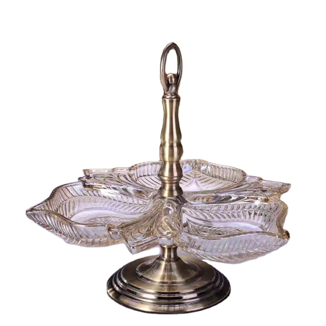 Luxury Metal Golden Table Display Candy Plate Bowl Home Deco Nuts and Candies Turkish Fruit Stand Glass Serving Tray