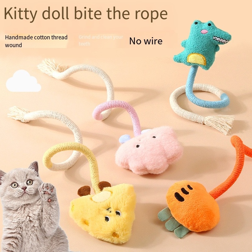 Biting on the rope teasing the cat with a stick relieving stress grinding teeth pet products toys