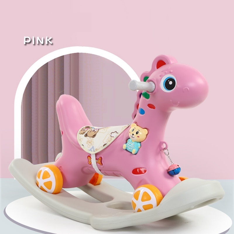 2-in-1 Baby Rocking horse cartoon horse for Kids Pink Plastic rocking horse for baby Kids ride on toys