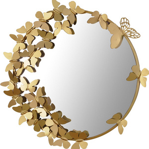 Butterfly Metal Frame Decorative Mirrors for Bathroom Wall, Circle Golden Mirror for Living Room