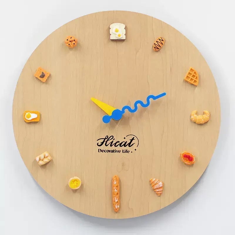 hicat Customized INS Style 10 Inch Bread DIY Round Wood Wall Clock for Home Decor