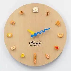 hicat Customized INS Style 10 Inch Bread DIY Round Wood Wall Clock for Home Decor