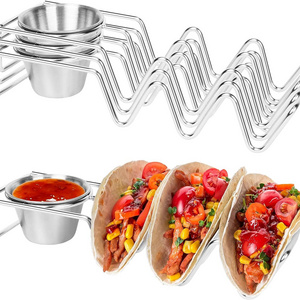 Hot Selling Rack with Salsa Cup Oven Safe Baking Dish washer and Grill Safe Stainless Steel Taco Holder