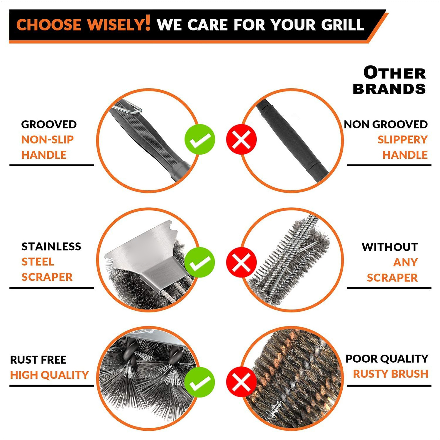 2021 hot sale Extra Strong BBQ Cleaner Accessories BBQ Grill Brush Steam Cleaning Stainless Steel Brush Grill Brush and Scraper