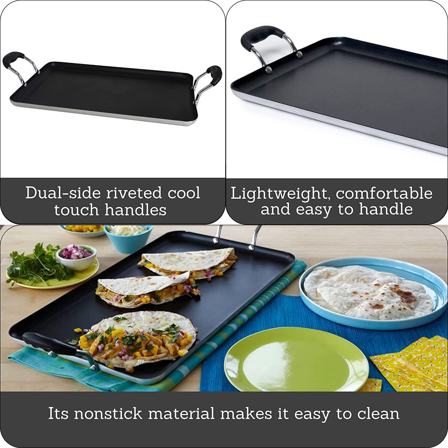 Double Burner Griddle for cooking aluminum grill pan non stick  griddle pan with silicone handles  outdoor camping Grill Plate