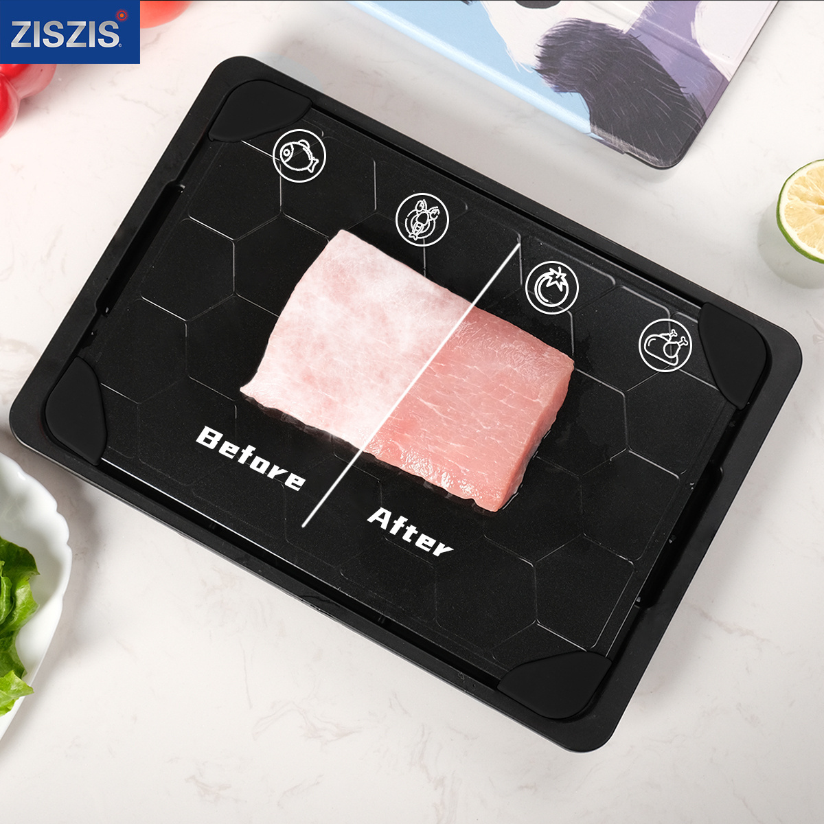 Hot selling Fast Magic Thawing Board for Meat Steak Chicken Fish Frozen Food  Defroster with drip tray