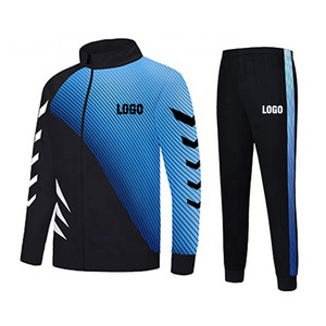 New Style Muscle Fit Black And Blue Gym Clothes Stripe Training Jogging Polyester Sportswear Training Tracksuit