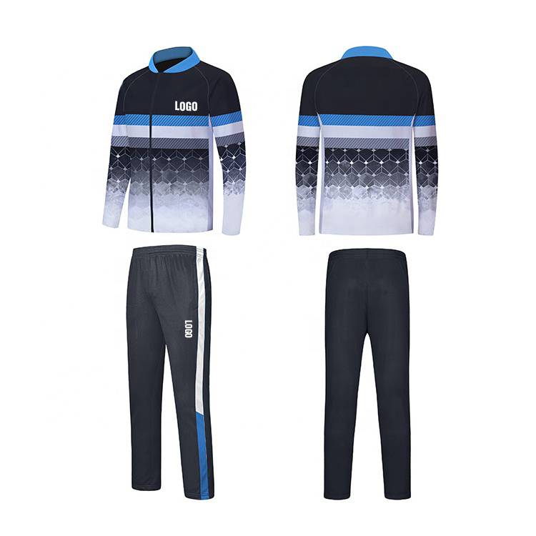 New Style Muscle Fit Black And Blue Gym Clothes Stripe Training Jogging Polyester Sportswear Training Tracksuit