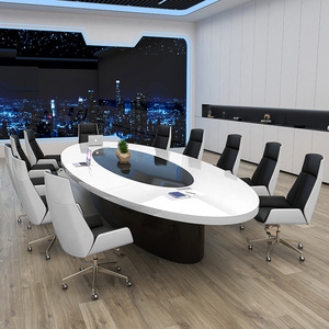 White paint oval conference desk office long table large business negotiation table and chair combination mdf conference table