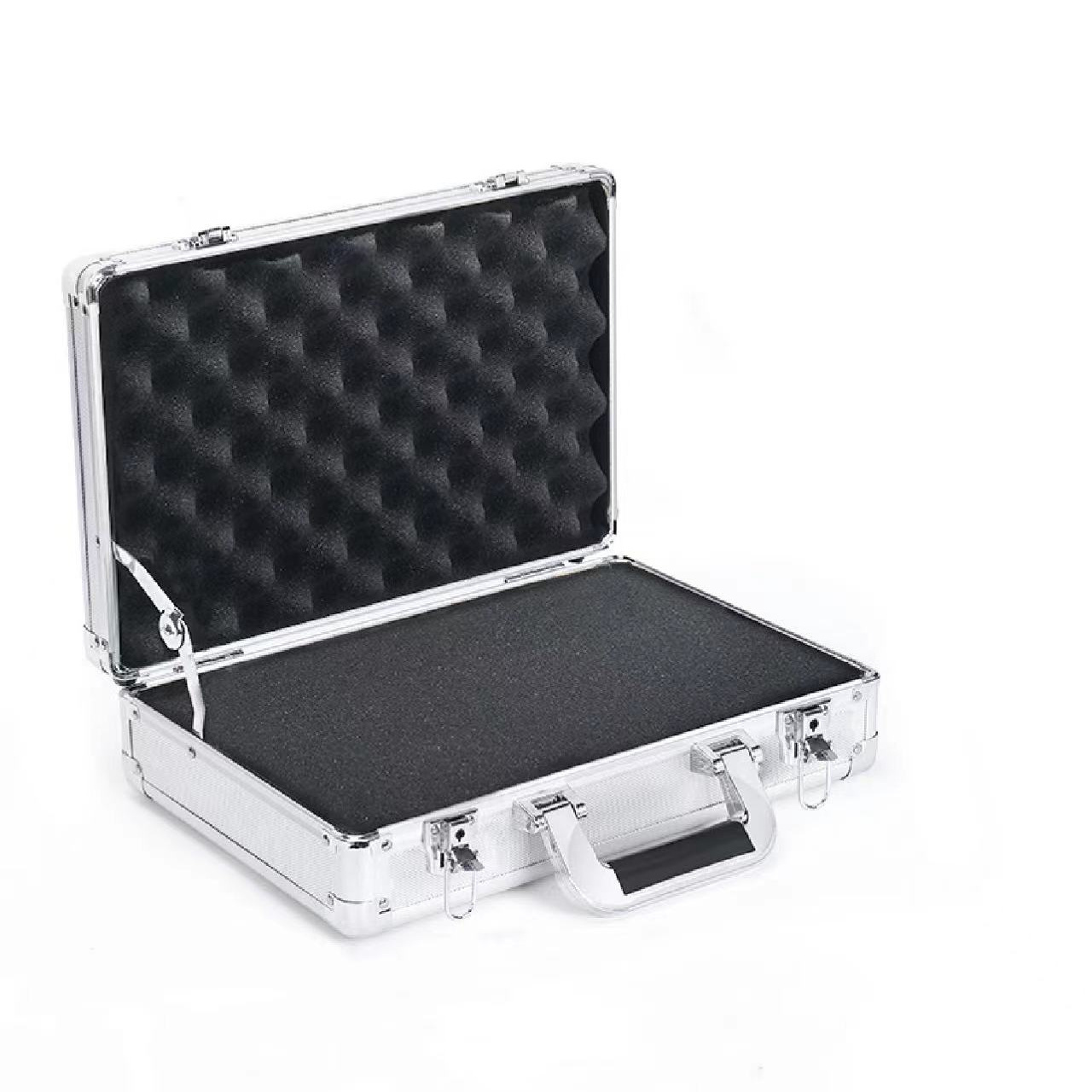 Stock fast ship best selling black silver color travel case with grid foam tool case aluminum case