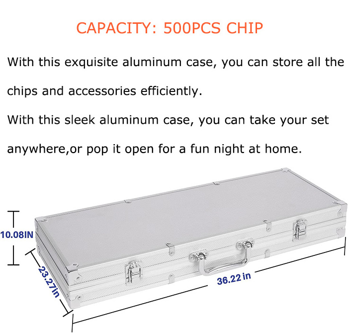 Best selling factory supply OEM design empty box 200/300/400/500pcs capacity jetton aluminum casino poker chip case