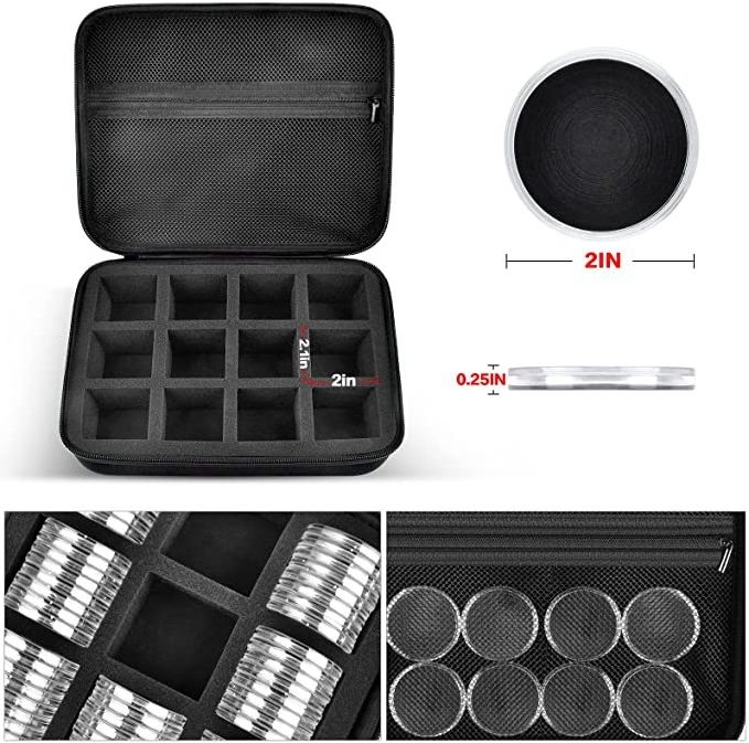 Amz hot selling custom 96pc 46mm coin capsules EVA foam storage case organizer box collection hard shell coin holder EVA case