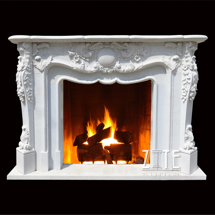 Hand Carved French Style Marble Fireplace Mantel