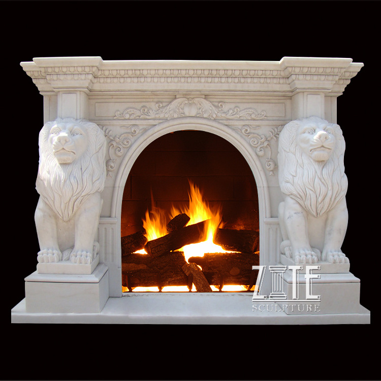 Classic Design Elegant decorative fireplace surround mantel white marble