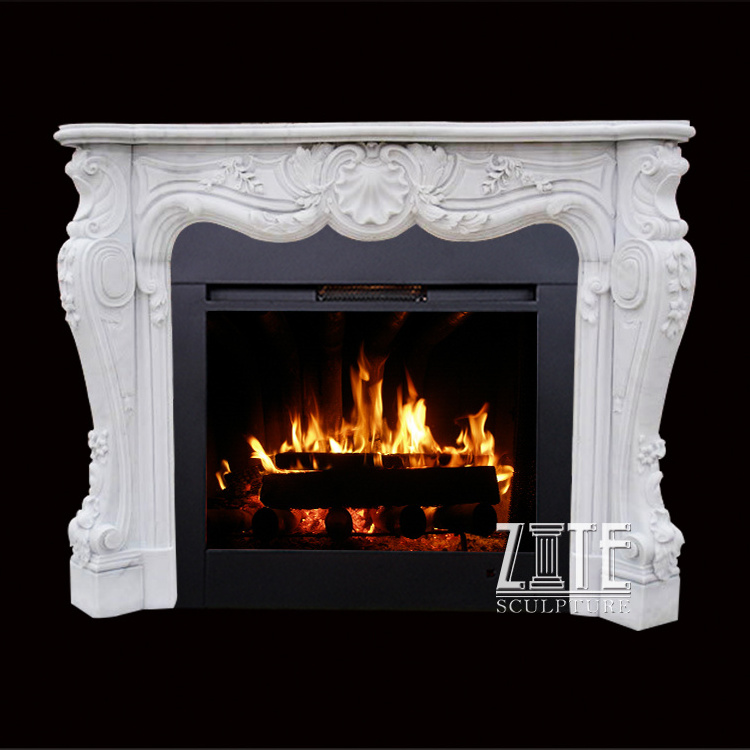 Natural Hand Carved indoor marble wood burning fireplace hearth slabs surround