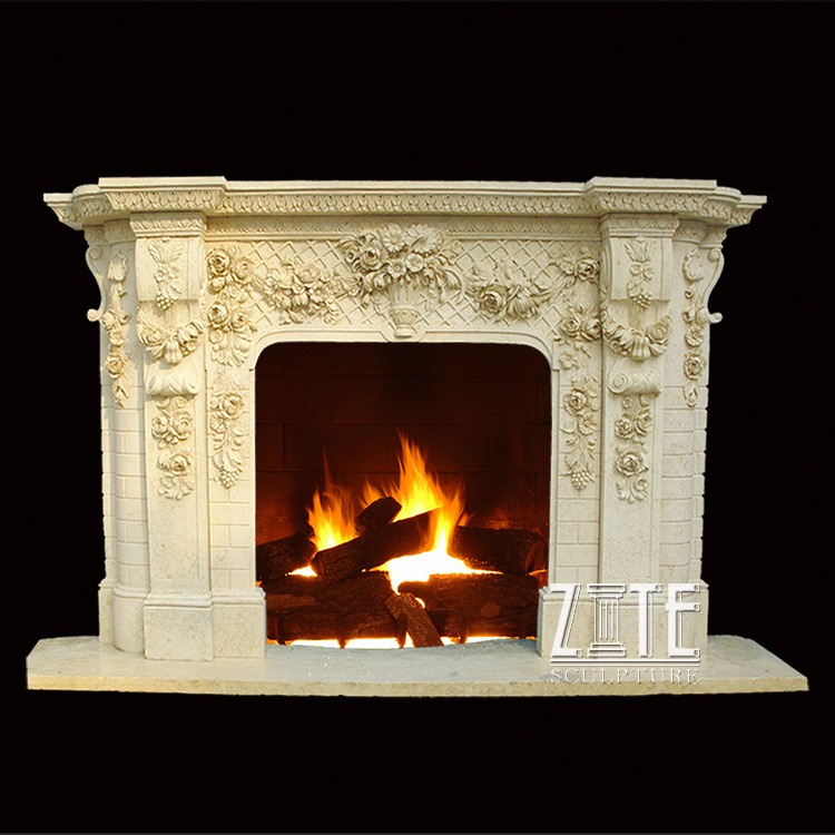 Classic Design Elegant decorative fireplace surround mantel white marble