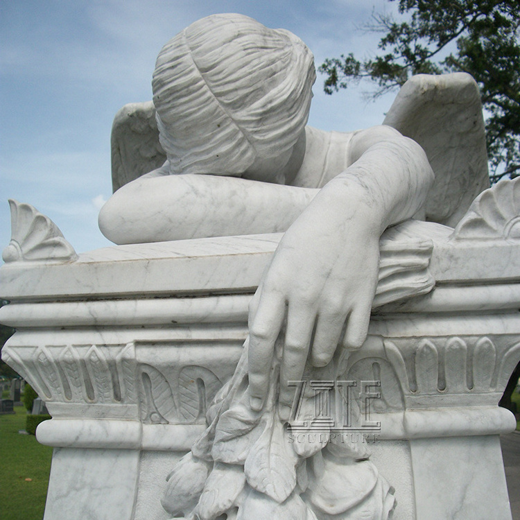 Detailed Carving Headstone Life Size Stone Weeping Angel Monument