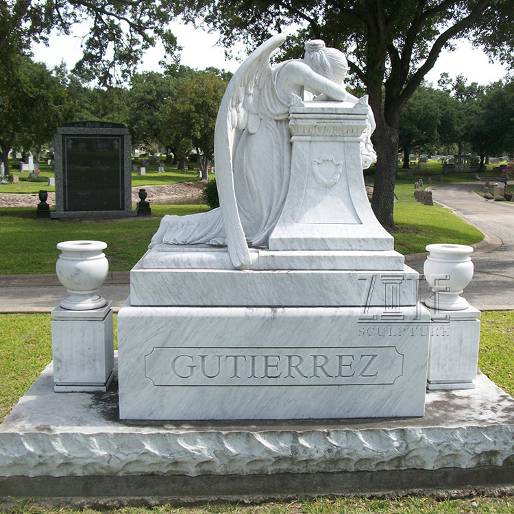 Detailed Carving Headstone Life Size Stone Weeping Angel Monument