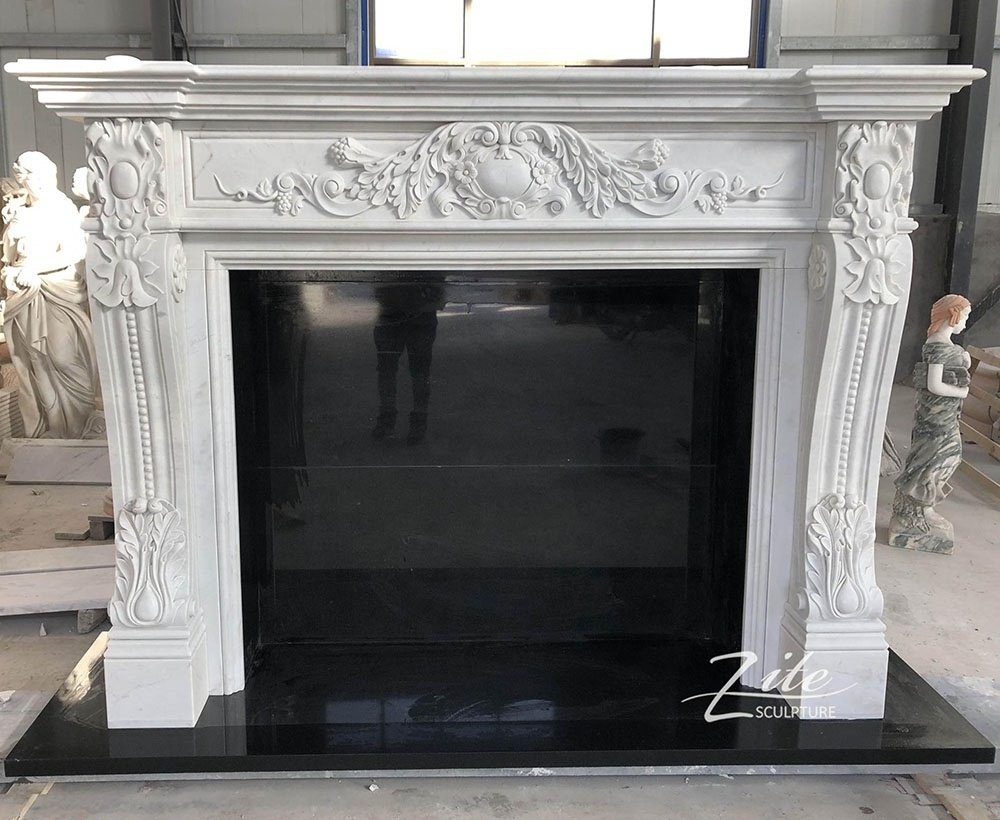 New Design Decorative white natural stone marble fireplace