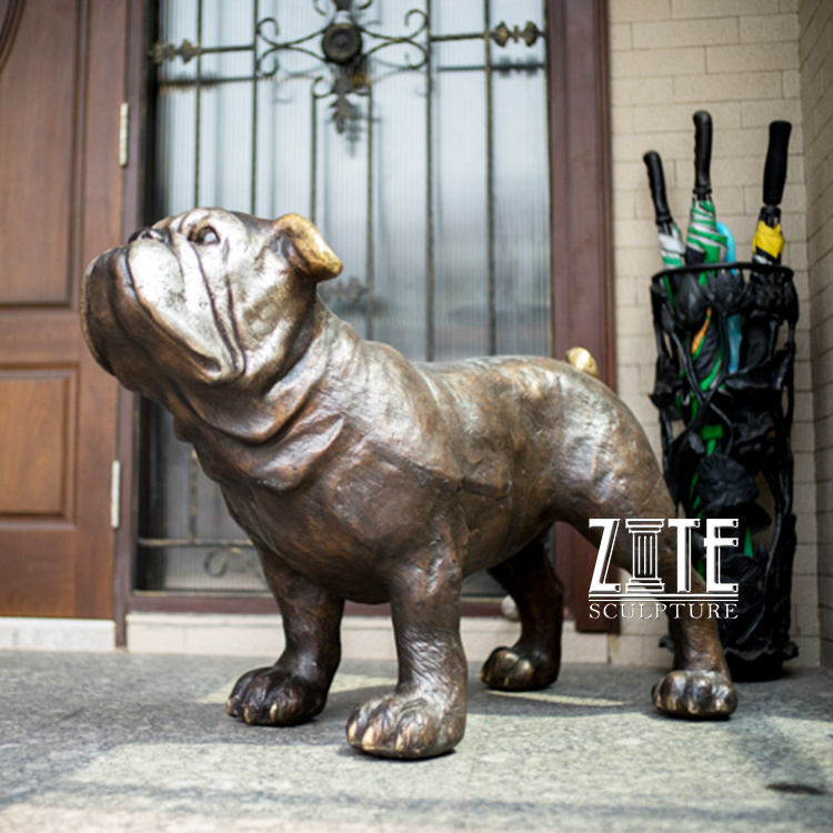 Cast Life Size Metal Handicrafts French Dog Statue Bronze Bulldog