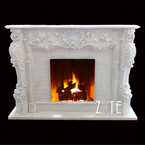 Natural Hand Carved indoor marble wood burning fireplace hearth slabs surround