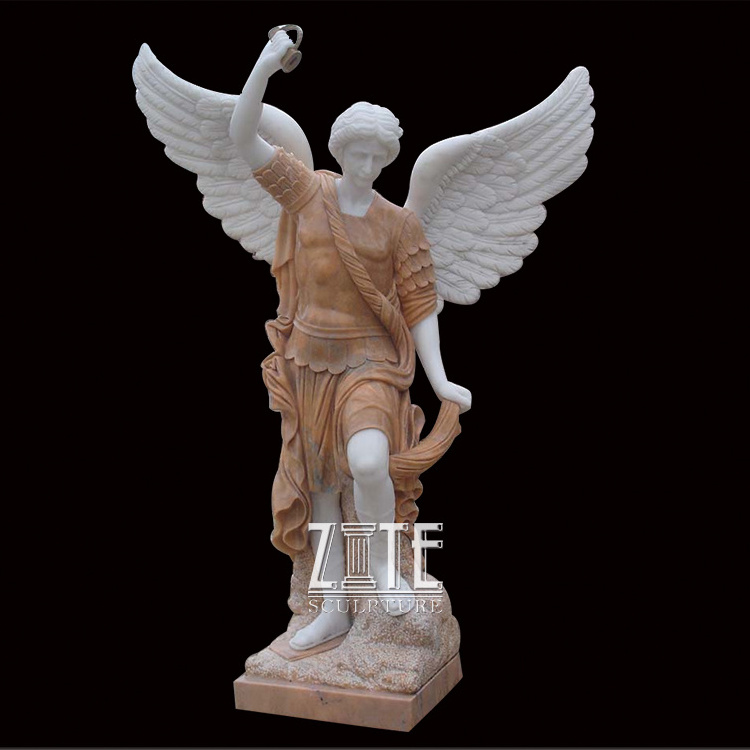 Outdoor Garden Life Size White Marble Stone Male Guardian Angel Statue