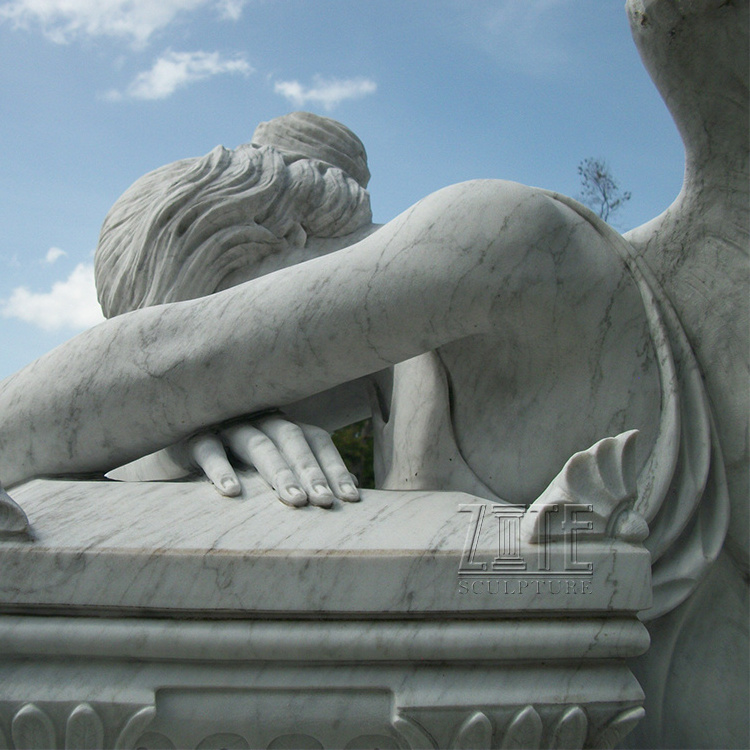 Detailed Carving Headstone Life Size Stone Weeping Angel Monument