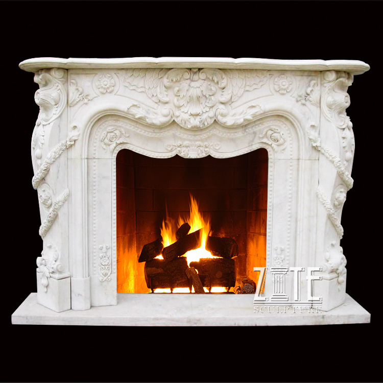 Hand Carved French Style Marble Fireplace Mantel