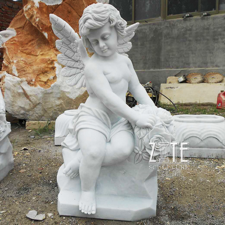 Hand Carved Angel grave monument slab marble tombstone