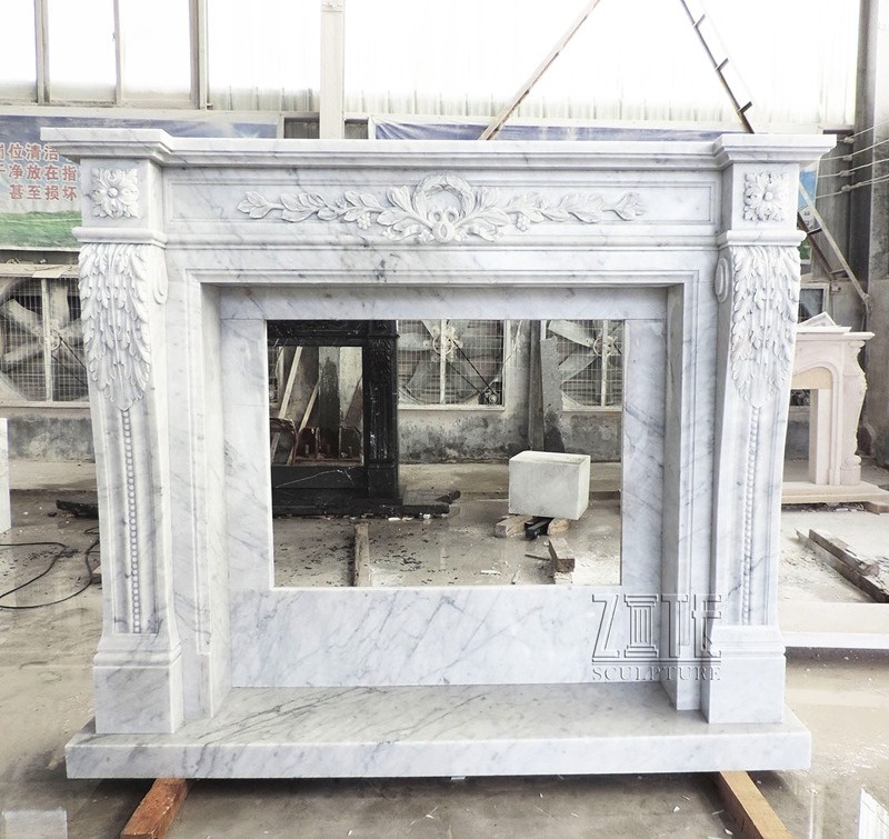 New Design Decorative white natural stone marble fireplace