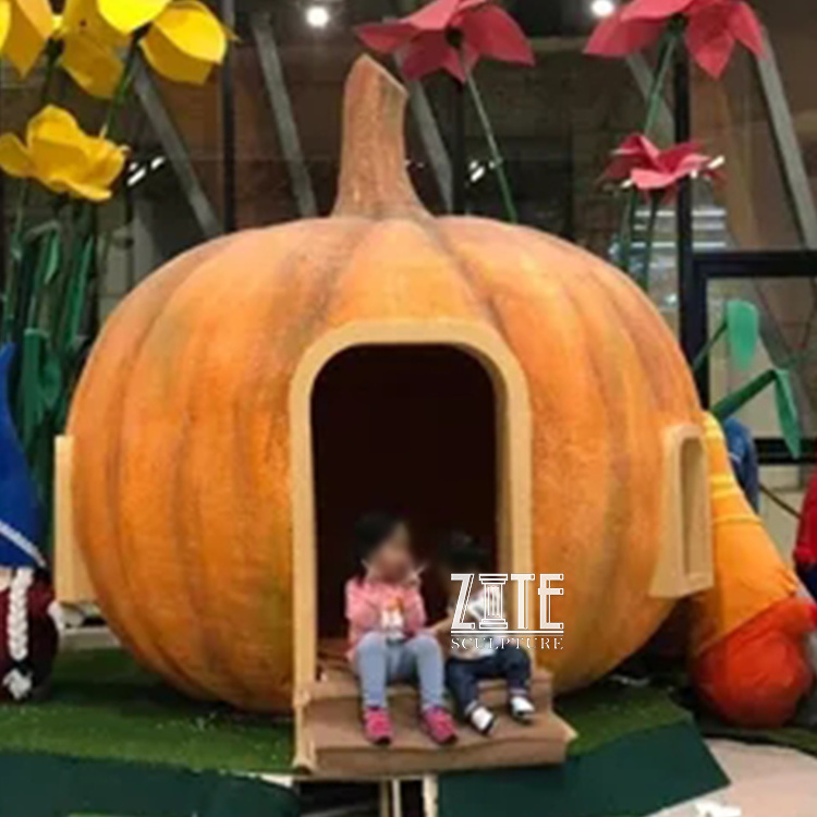 Halloween Custom Resin Pumpkin House Sculpture Fiberglass Pumpkin Statue