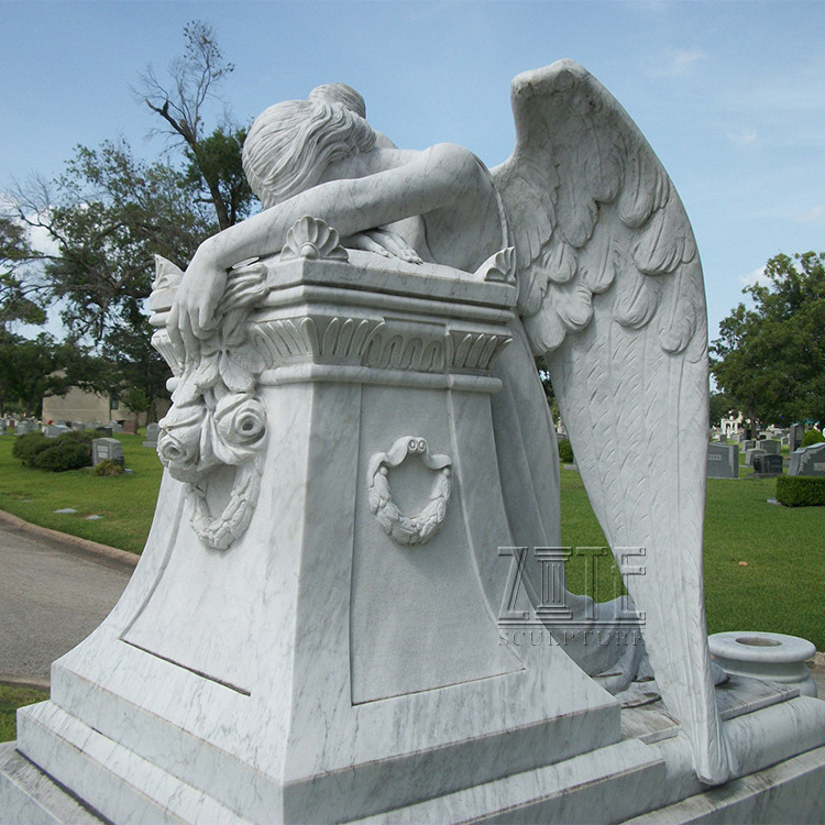 Detailed Carving Headstone Life Size Stone Weeping Angel Monument