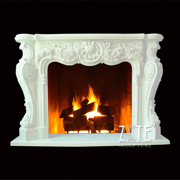 Natural Hand Carved indoor marble wood burning fireplace hearth slabs surround