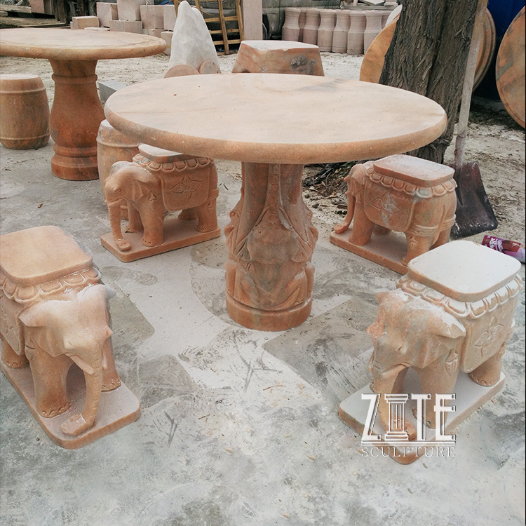 White Marble Elephant Garden Stone Table and Bench