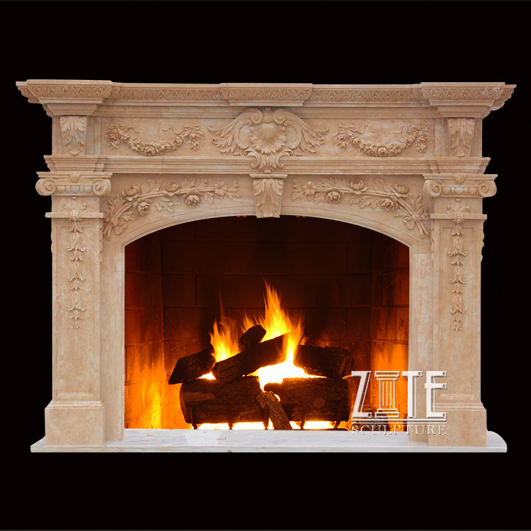 Natural Hand Carved indoor marble wood burning fireplace hearth slabs surround