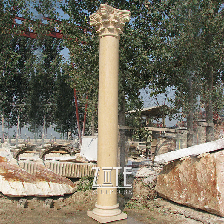 Natural Marble Hand Carved yellow gate stone round column