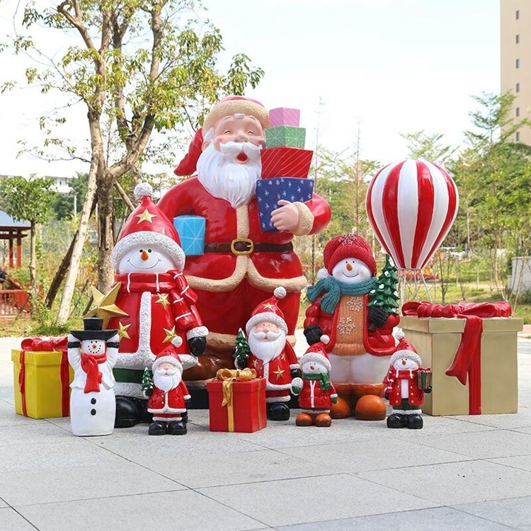 Mall Decoration Life Size Christmas Fiberglass Santa Sleigh Statues