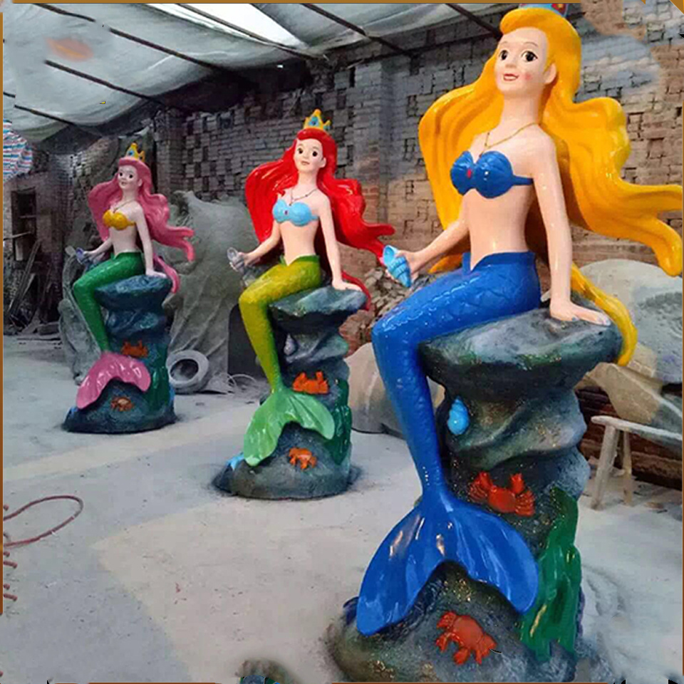 Sea Creatures Decoration Life Size Fiberglass Mermaid Princess Statue