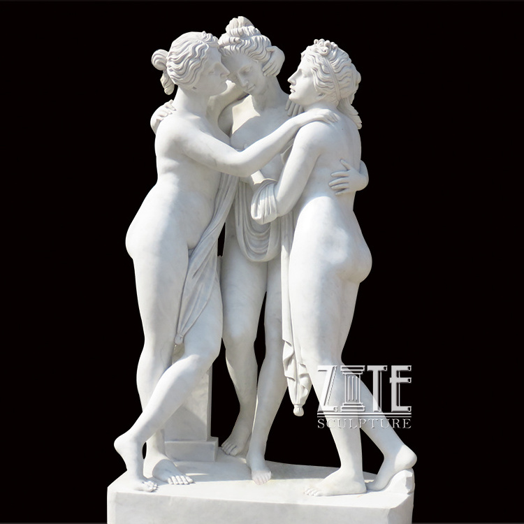 Best Detailed Carvings Three Graces Marble Sexy Nude Women Statue Price