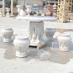 White Marble Elephant Garden Stone Table and Bench