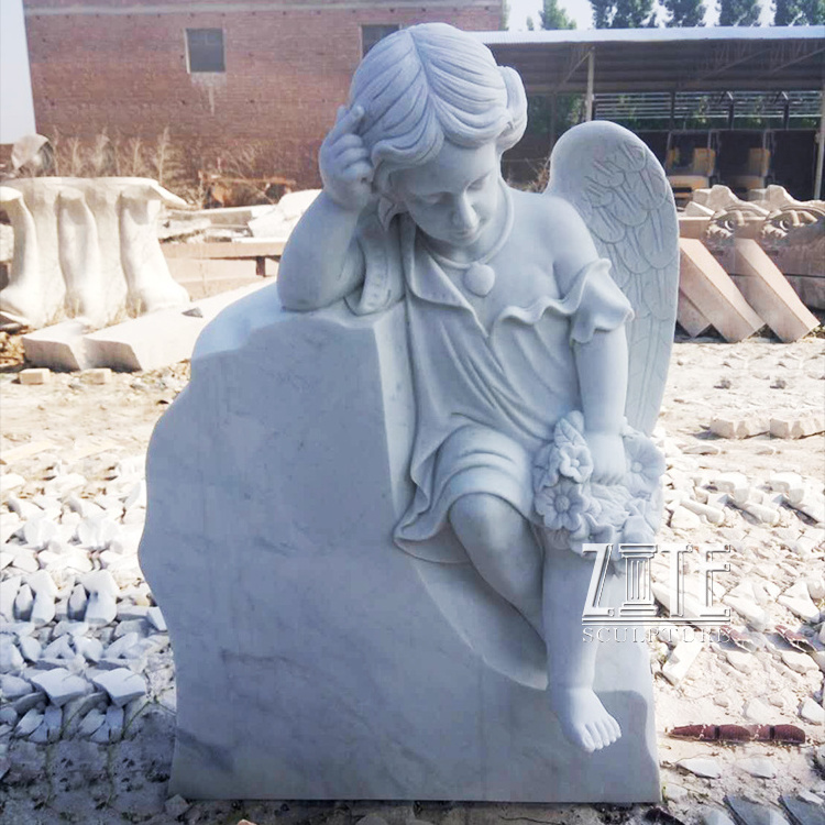 Hand Carved Angel grave monument slab marble tombstone