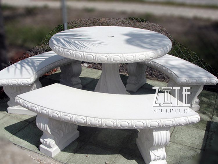 White Marble Elephant Garden Stone Table and Bench