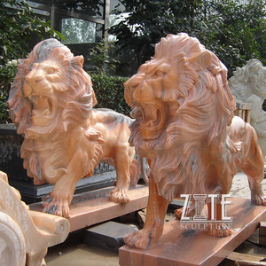 Hot Selling Outdoor pink marble animal lion sculpture statue